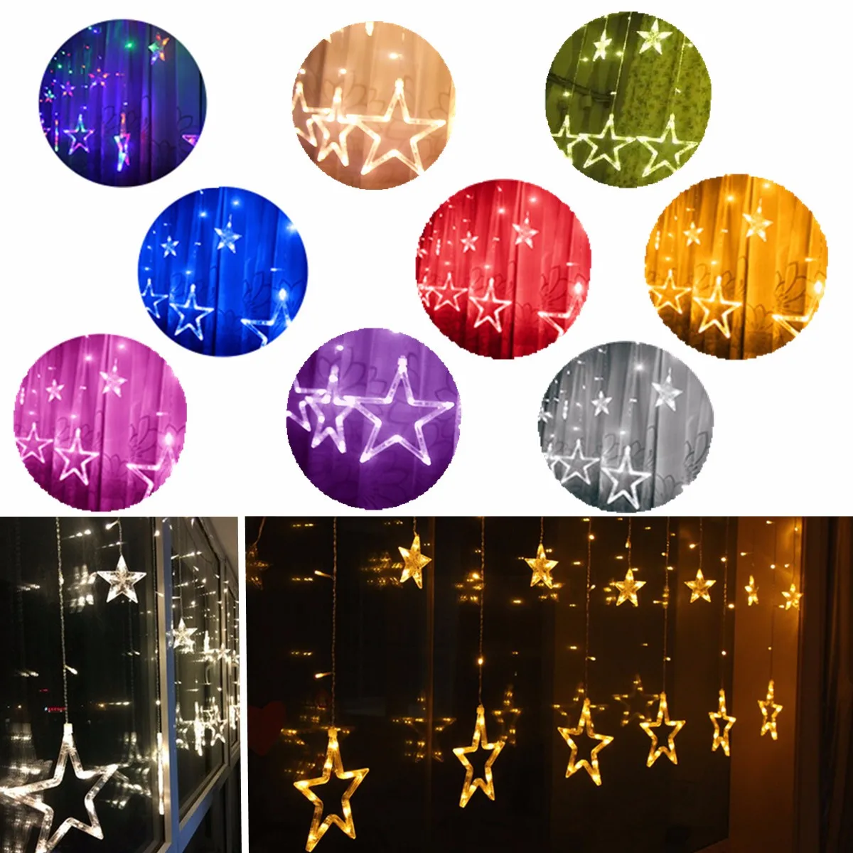 

2.5m Battery Powered Star Fairy Led String Curtain Waterfall Light Lamp Christmas Wedding Party Home Decor Lighting Lights