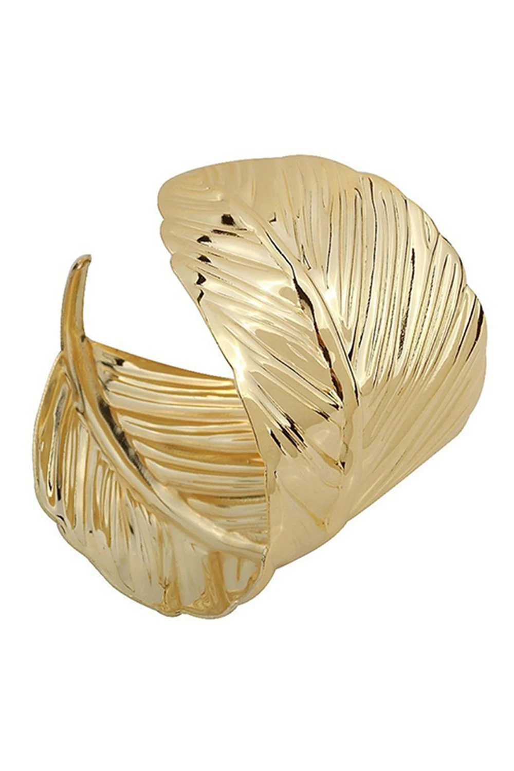 

Bangle Wide Cuff Opened Gold Metal Plated Leaf Bracelet Golden