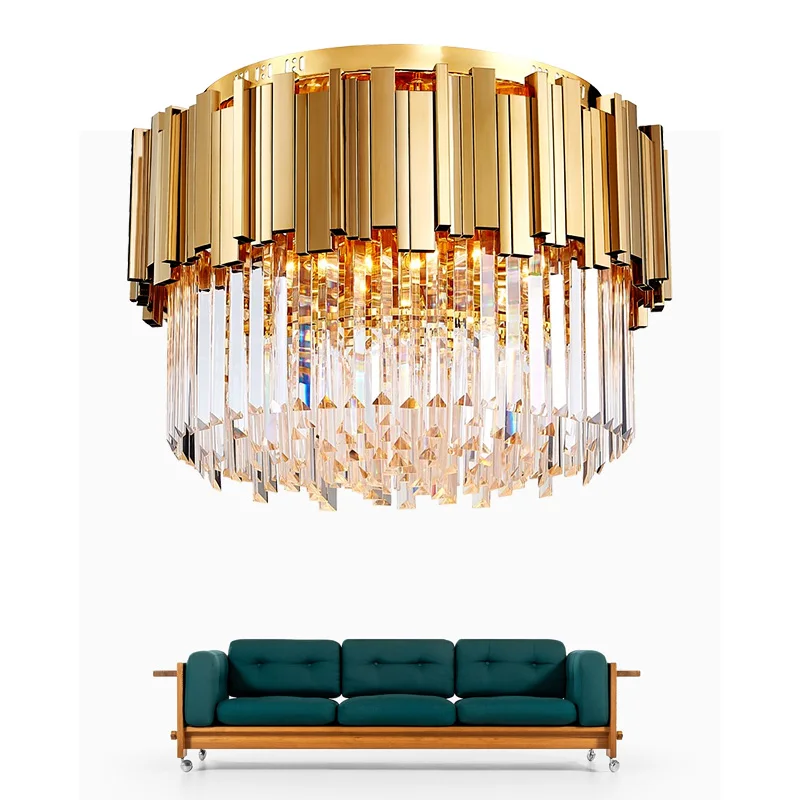

Modern round Crystal ceiling light For Living Room Luxury Gold Stainless Steel bedroom light AC 110V 220V
