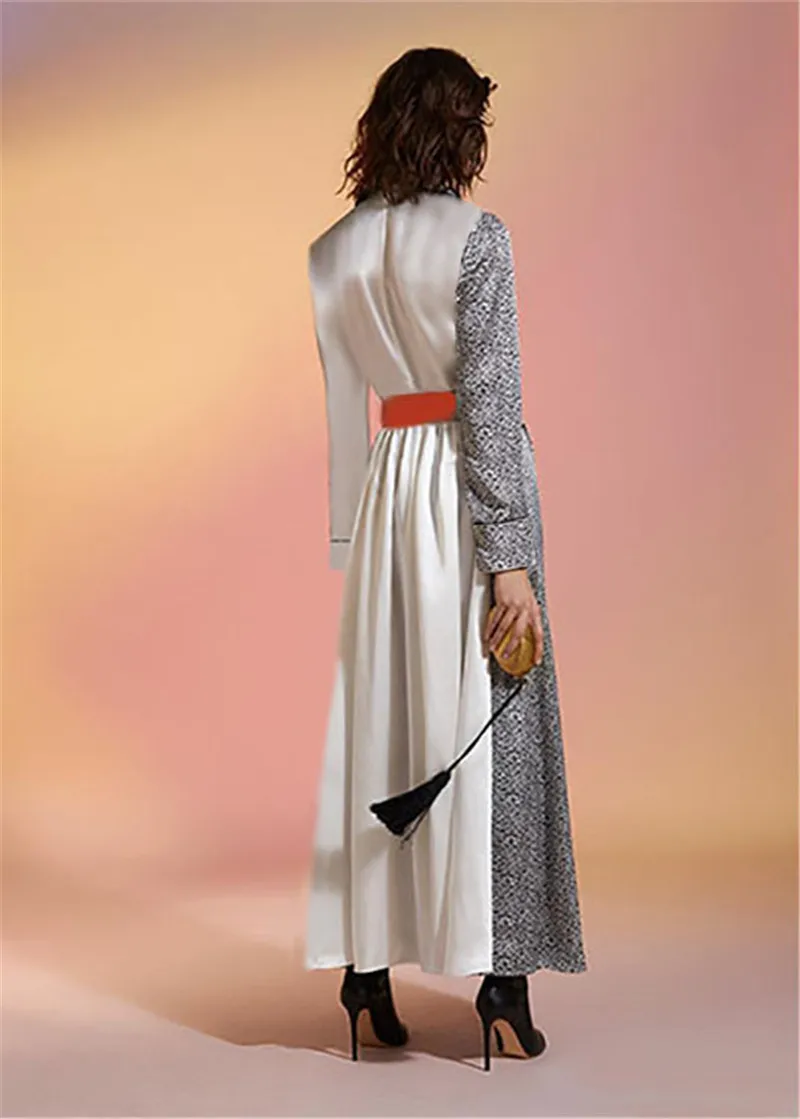 2019 High Street Леопардовый Лоскутное для женщин макси платье уличная одежда