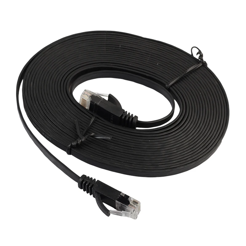 REXLIS Cat 6 Ethernet кабель Плоский интернет Сетевой удлинитель Cat6 компьютерный кабель с разъемами Snagless RJ45-черный