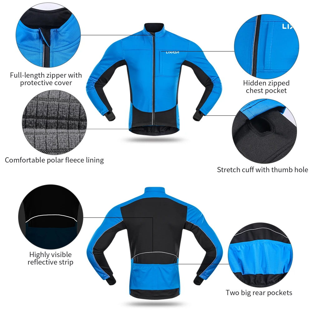 Lixada Мужская ветрозащитная велосипедная куртка, зимняя теплая флисовая спортивная куртка, пальто для горного велосипеда, велосипедная одежда для верховой езды