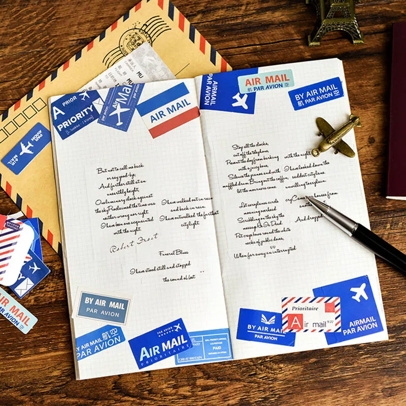 

46Pcs Air Mail Travel Stickers Paper Adhesive Stickers Kawaii Stationery Stickers Set For Kids Scrapbooking Diary Photos Albums