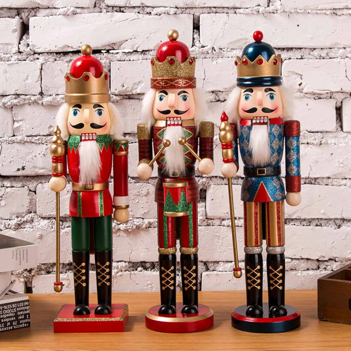 38cm Handpainted Wooden Nutcracker Figurines Christmas Ornaments Dolls