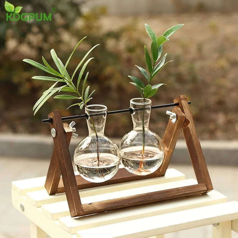 Terrarium Creative Hydroponic Plant Transparent Vase Wooden Frame Decoration Glass Tabletop Bonsai Decor Flower | Дом и сад