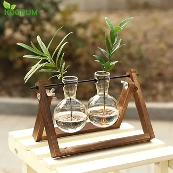 

Terrarium Creative Hydroponic Plant Transparent Vase Wooden Frame Vase Decoration Glass Tabletop Plant Bonsai Decor Flower Vase