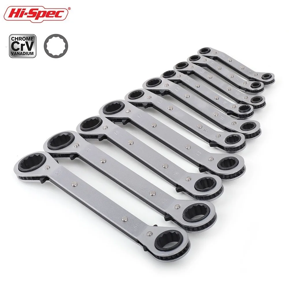 Hi-Spec 8pc 6-22mm Ratchet Wrench Torque Offset Ring Bend Neck Double Box End Wrench Universal Torque Wrench Spanner Hand Tools Hi-Spec 8pc 6-22mm Ratchet Wrench Torque Offset Ring Bend Neck Double Box End Wrench Universal Torque Wrench Spanner Hand Tools