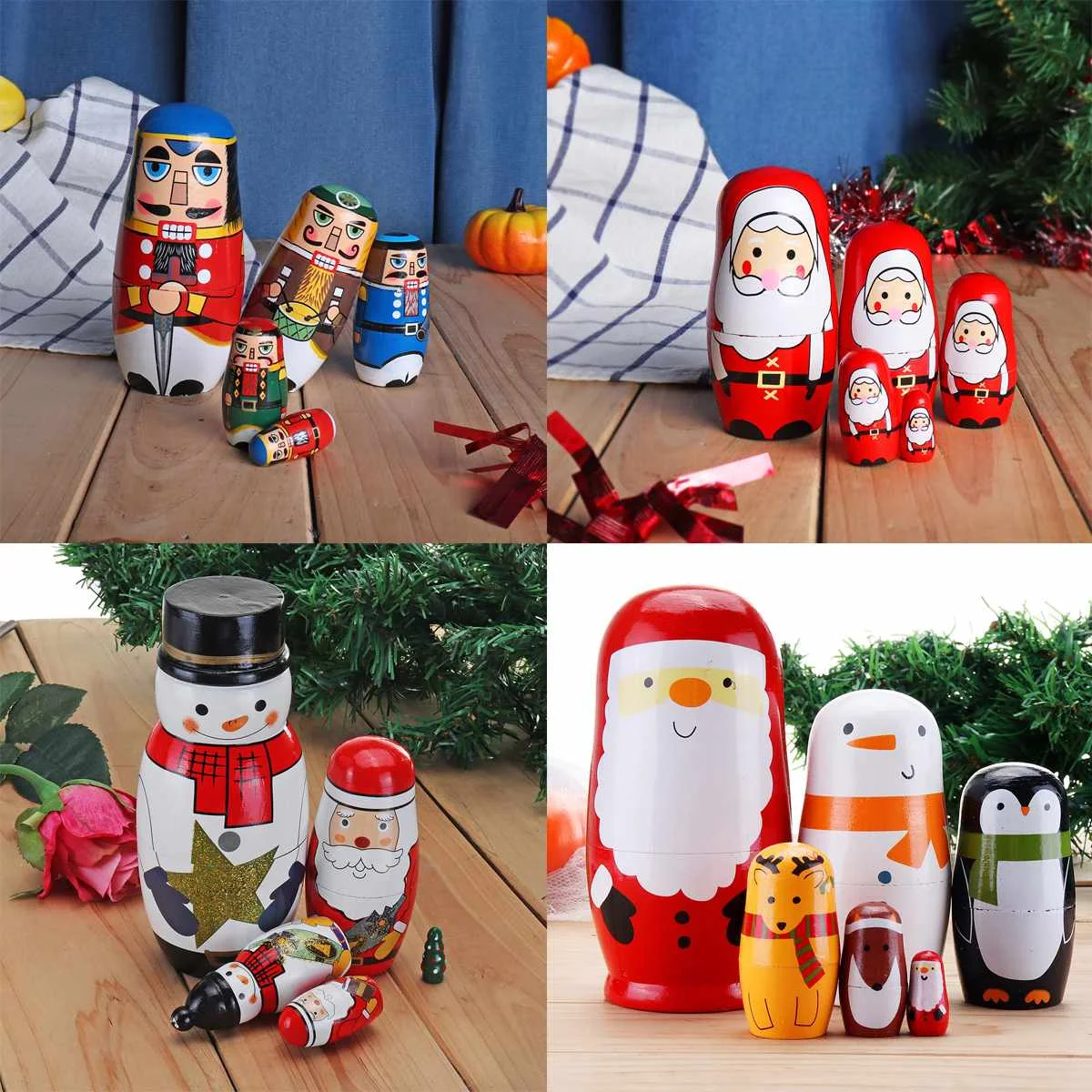 

Home Decorations Nutcracker Wooden Soldier Puppet Decorative Wooden Russian Nesting Dolls Matryoshka Doll Set Christmas Gifts