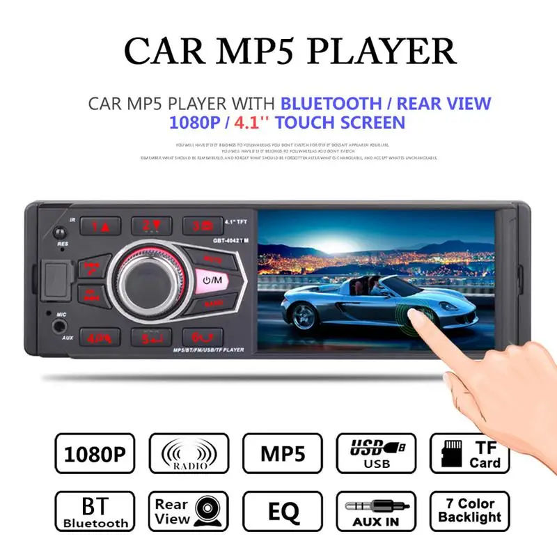 

Car 4.1 Inch Touch Screen Bluetooth Car MP5 Player Car U Disk Radio Audio Stereo Support Rear View Camera Remote Control