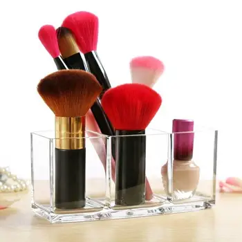 

2pcs Acrylic Transparent Desktop Storage Box 3 Compartments Multifunction Cosmetics Makeup Brushes Organizer