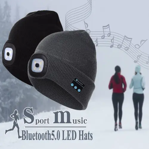 Модная теплая шапка Bluetooth со светодиодной подсветкой беспроводная умная