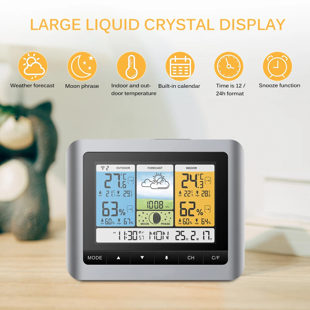 

Weather Station Thermometer Hygrometer Wireless Sensor LCD Display Weather Forecast Digital Alarm Clock Weather Forecast
