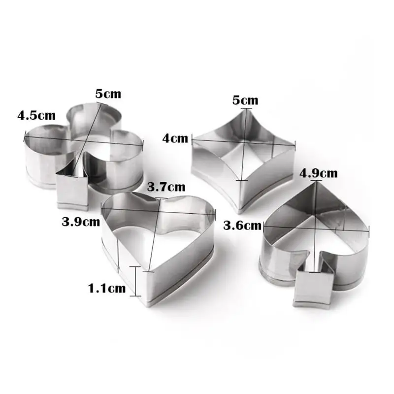 4 шт., нержавеющая сталь, резак для печенья, покерная форма для печенья, игральные карты, форма для торта, форма для выпечки, лопата, сердце, клуб, Алмазная форма для печенья