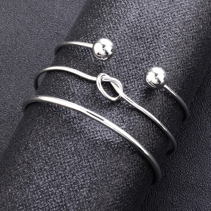 

3PC/Set elegant retro bracelet opening adjustable big ball circle silver bohemian bracelet set girl fashion gift