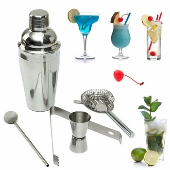 

5pcs/set Bar Tools Set Stainless Steel Drink Mixer Martini Shaker Cocktail Bartender 700ml for wholesale Drop Shipping