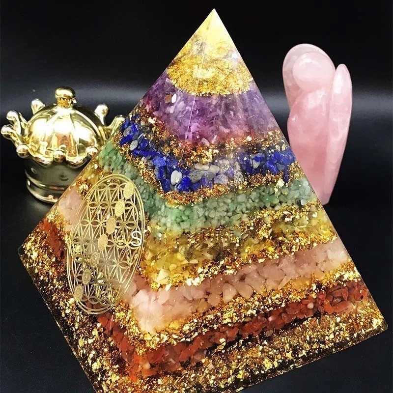 Orgonite Seven Chakra Energy Pyramid Aura Divination Supplies Yoga Meditation Ornaments Resin Craft EMF Protection Lucky Stone