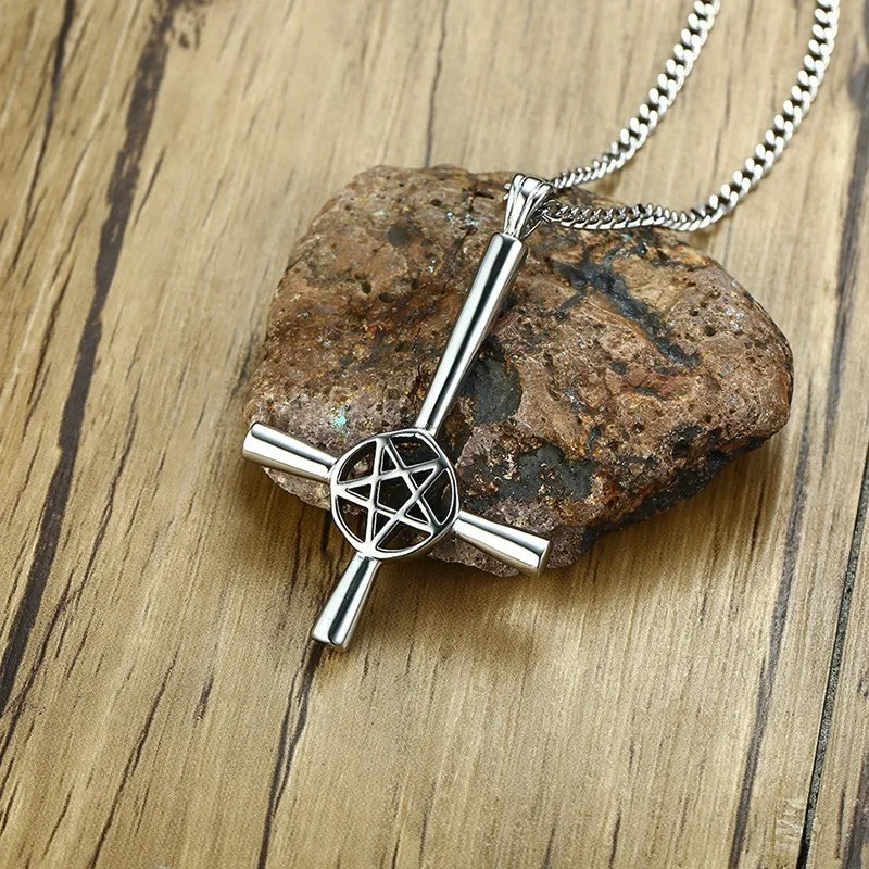 Pentagramm Kette Pentagramm Wicca Anhänger Halskette - Herren Schlange Stern Satanic Umgedrehtes Kreuz Kette