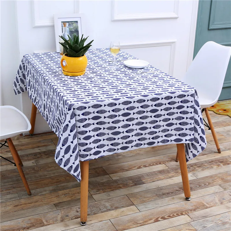 

Cartoon Fish Linen Disposable Table Cloth Country Style Plaid Print Rectangle Table Cover Tablecloth Home Kitchen Decoration