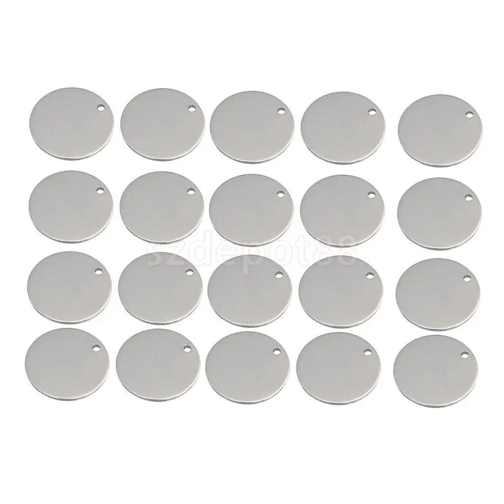 

20 Pieces Round Stainless Steel Tag Necklace Findings Pet Identification Round Metal Stamping Charms