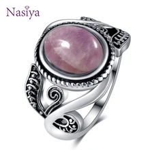Nasiya-Anillo de plata de primera ley y amatista para mujer, sortija, plata esterlina 925, 8x10MM, Estilo Vintage, ovalado, morado claro, fiesta