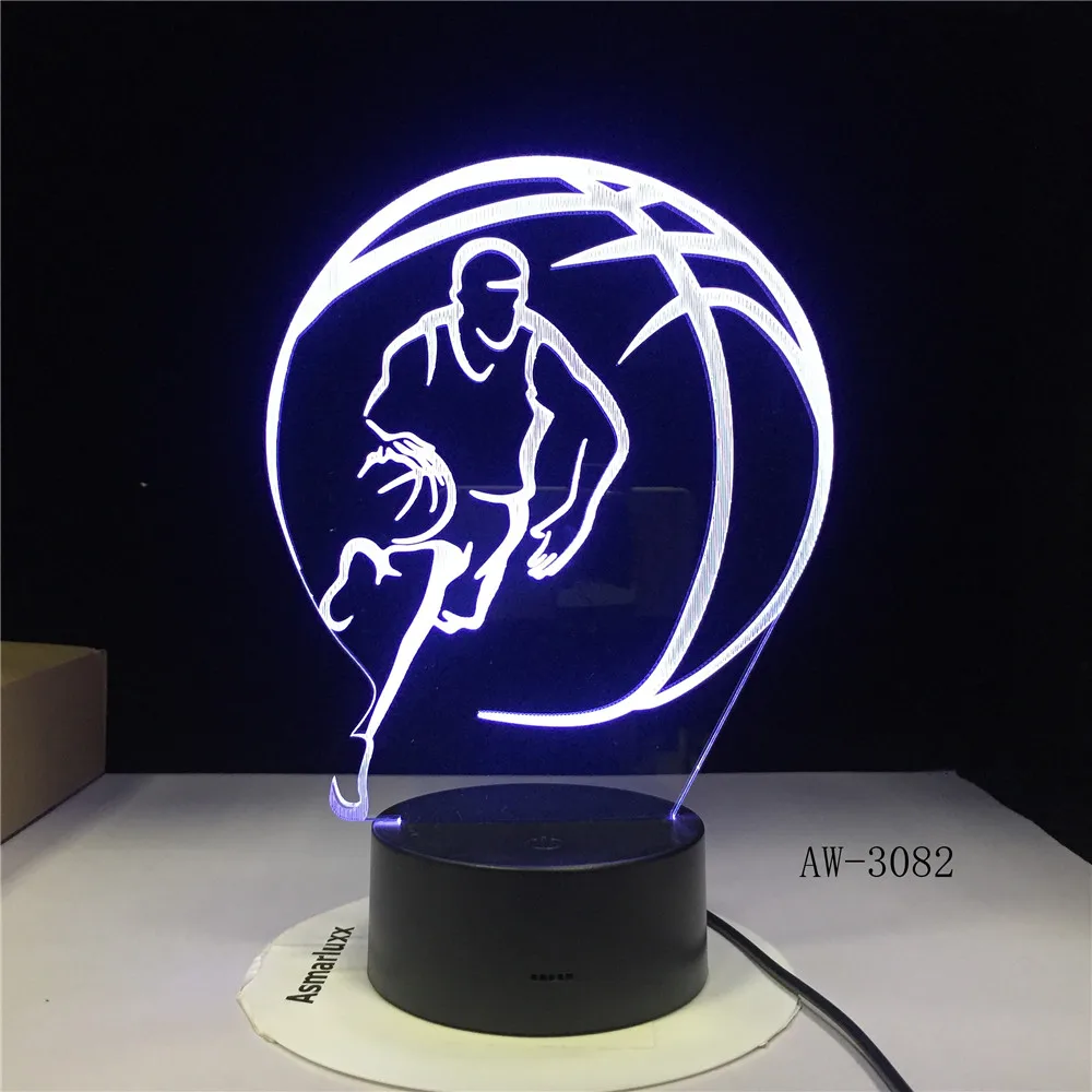 3D Баскетбол Спорт украшение дома LED illusion Touch 7 цветов меняющая лампа для спальни