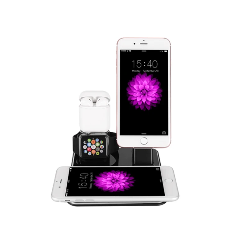 

10W fast wireless charger 4-in-1 aluminum alloy mobile phone holder for iWatch iPad AirPods charging station for iphone X