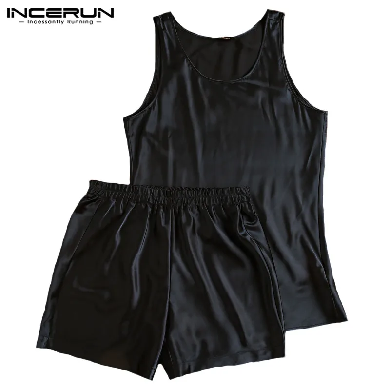 2019 Sexy Sleepwear Lounge Robe Mens Stain Silk Men Pajamas Pajamas Suit Sleeveless Tank Mini Shorts Soft Masculina Pyjama Set 2019 Sexy Sleepwear Lounge Robe Mens Stain Silk Men Pajamas Pajamas Suit Sleeveless Tank Mini Shorts Soft Masculina Pyjama Set
