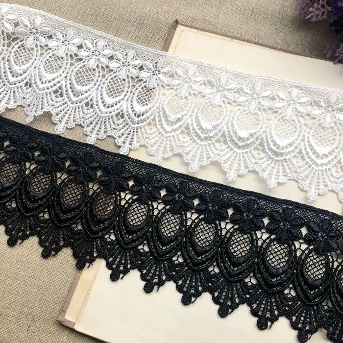 Роскошные белые и черные дворцовые цветы водорастворимые 3D кружева ткань вышивка лента край отделка для одежды платье шторы DIY шитье