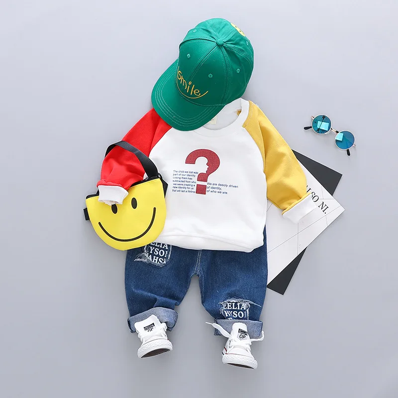  Spring Autumn Baby Girl Boys Clothing Infant Clothes Suits Fashion Letters T Shirt Jeans 2pcs/sets 