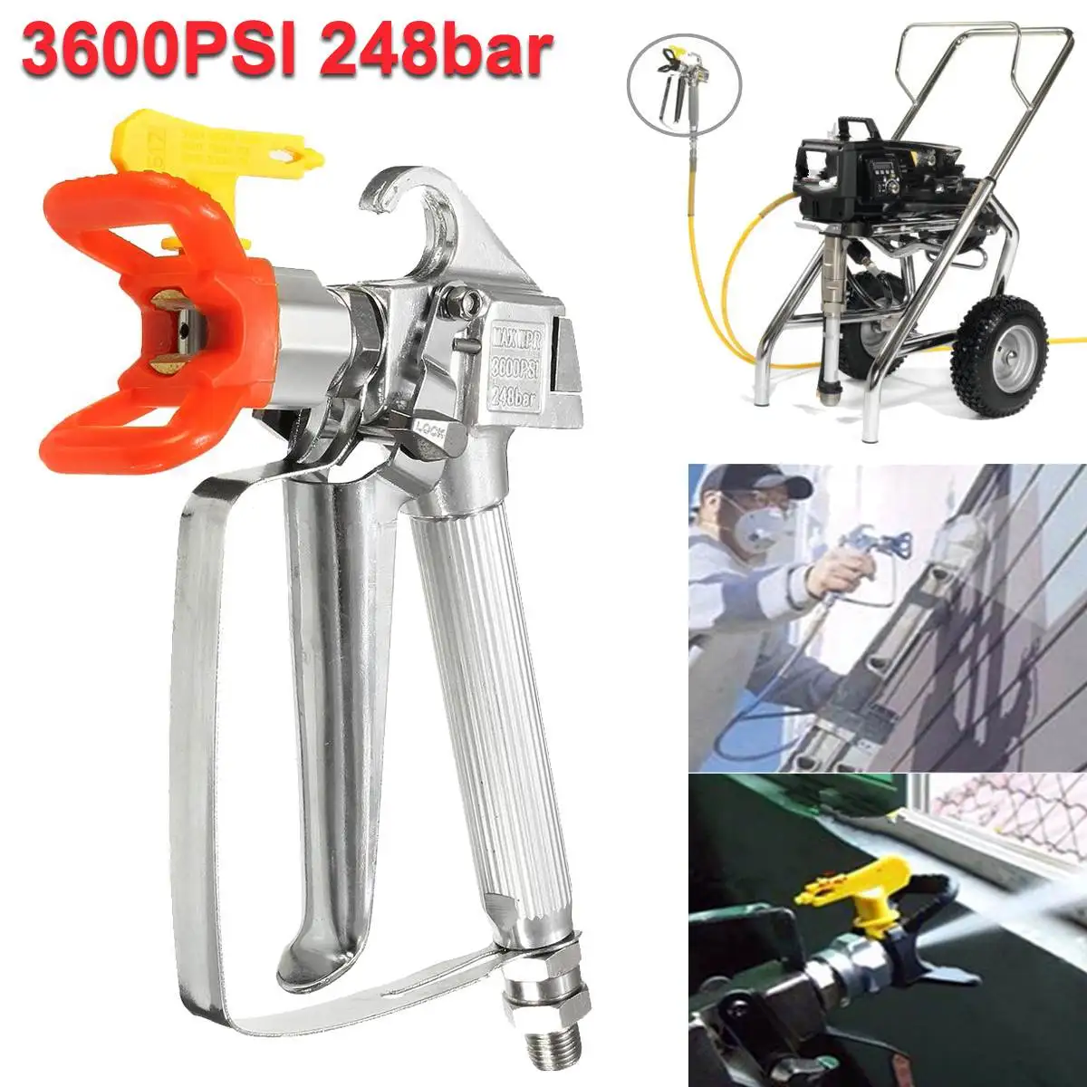  3600PSI Airless Paint Sprayer G u n High Pressure with 517 Yellow Spray Tip Nozzle Guard Power Tool