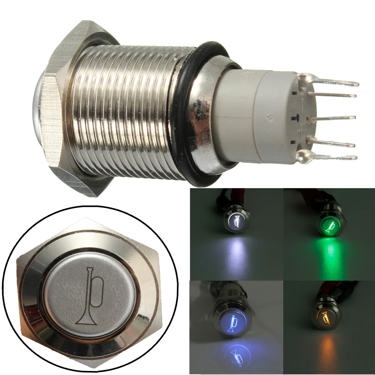 

12V 16mm Car Horn LED Push Button Switch Momentary LED Lighted Waterproof