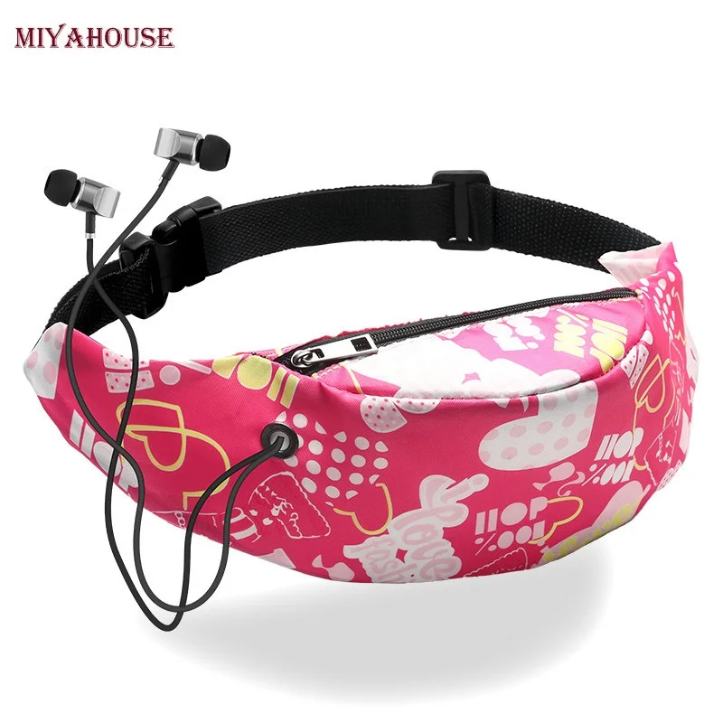 

Miyahouse NEW Fashion Floral Print Waist Bag Female 2018 Canvas Letter Pattern Belt Purse Lady With Headphone Jack Waist Pocket
