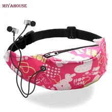 Miyahouse NEW Fashion Floral Print Waist Bag Female 2018 Canvas Letter Pattern Belt Purse Lady With Headphone Jack Waist Pocket 
