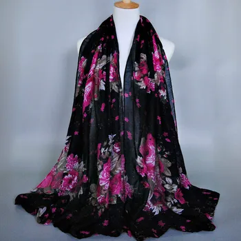 

Winter Scarf From India Women Fashion Flower Print Long Shawls And Scarves Ladies Boho Chiffon Hijab Scarfs Bandanas