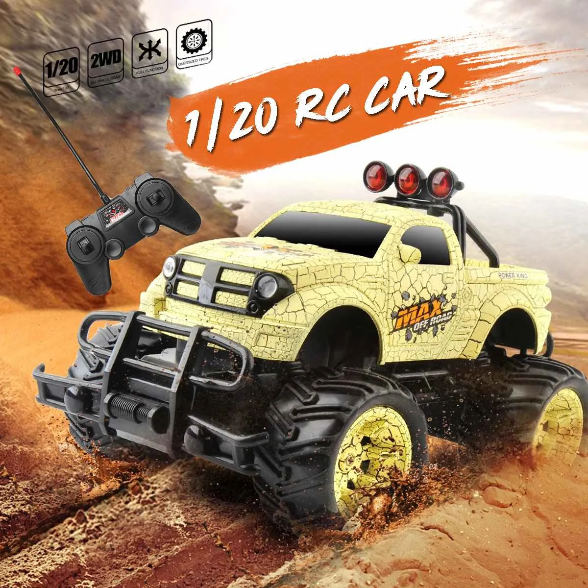

RC Car 1/20 Crawler High Speed Truck Off-Road Radio Control Christmas Kids Toy Rugged Waterproof Housing Climb 4WD Racing