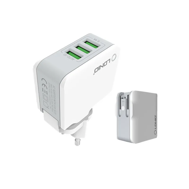 Дорожное зарядное устройство LDNIO с 3 портами USB адаптер со складным разъемом для