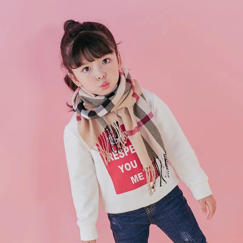 Winter Children Scarf Unisex Children Plaid Cashmere Boy Girls Scarf Fashion Warm Tassel Scarves For Children's  Christmas Gift