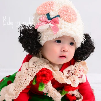 

special offer Baby Hats 0-2 Year Baby Set Head Cap Wig Hat Cotton-padded Cap Autumn And Winter 6-9-12 Individual Month