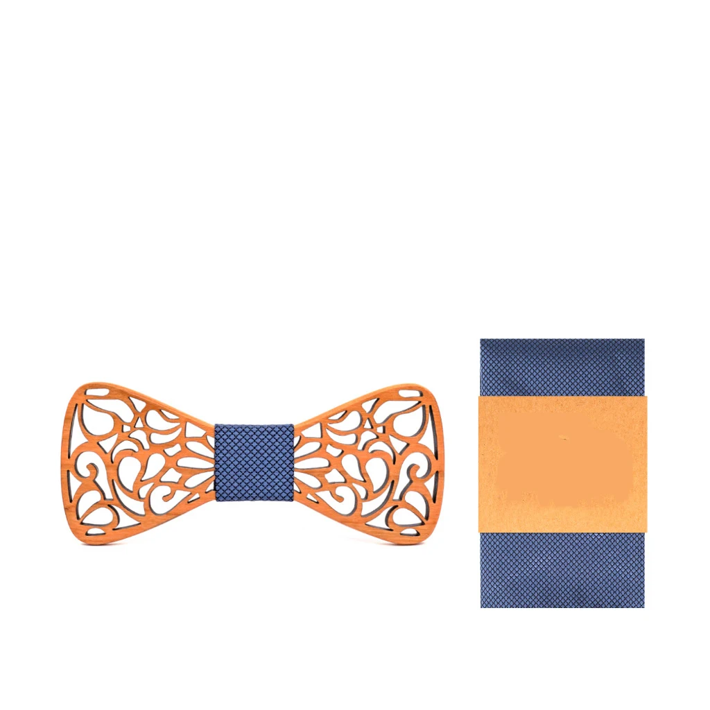  Fashion Wooden Bow Tie And Handkerchief Set Men's Plaid Bow Tie Wood Hollow Floral Wooden Bowtie Ne