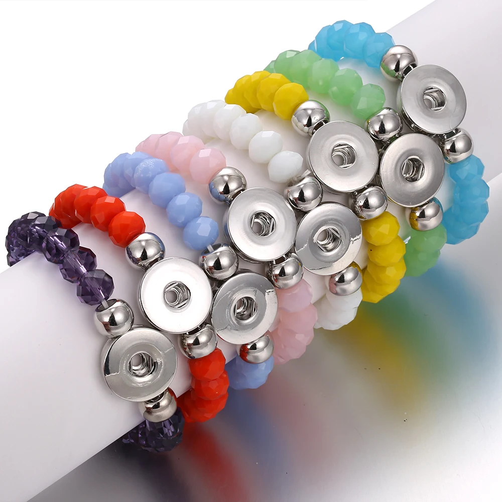 New Handmade Snap Button Bracelet 10mm Beads Button Bracelet Fit 18mm Snap Buttons Jewelry