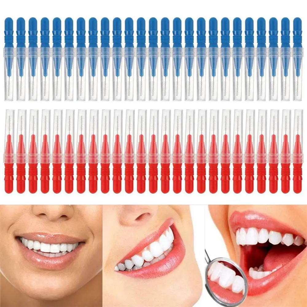 

Interdental Brush 50pcs Blue Red Toothpick Tooth Flossing Head Oral Dental Hygiene Brush Tooth Cleaning Tool