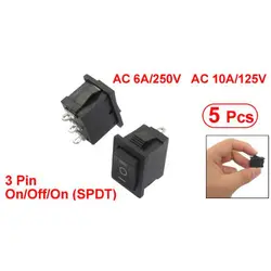 Кулисный переключатель 5 шт. SPDT On/Off/On Mini Black 3 Pin AC 6A/250 V 10A/125 V широко применяется для управления всеми видами домашнего хозяйства