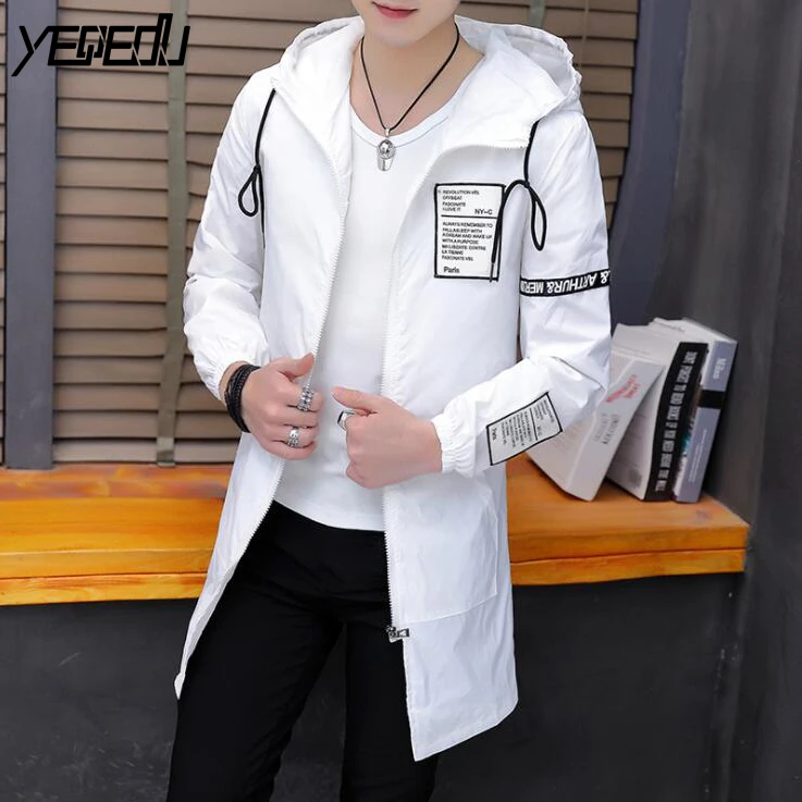 #3019 White/Black Coat Men With Hooded Preppy Style Hip Hop Jacket Streetwear Spring 2019 Thin Casual Jackets Plus Size 4XL 5XL