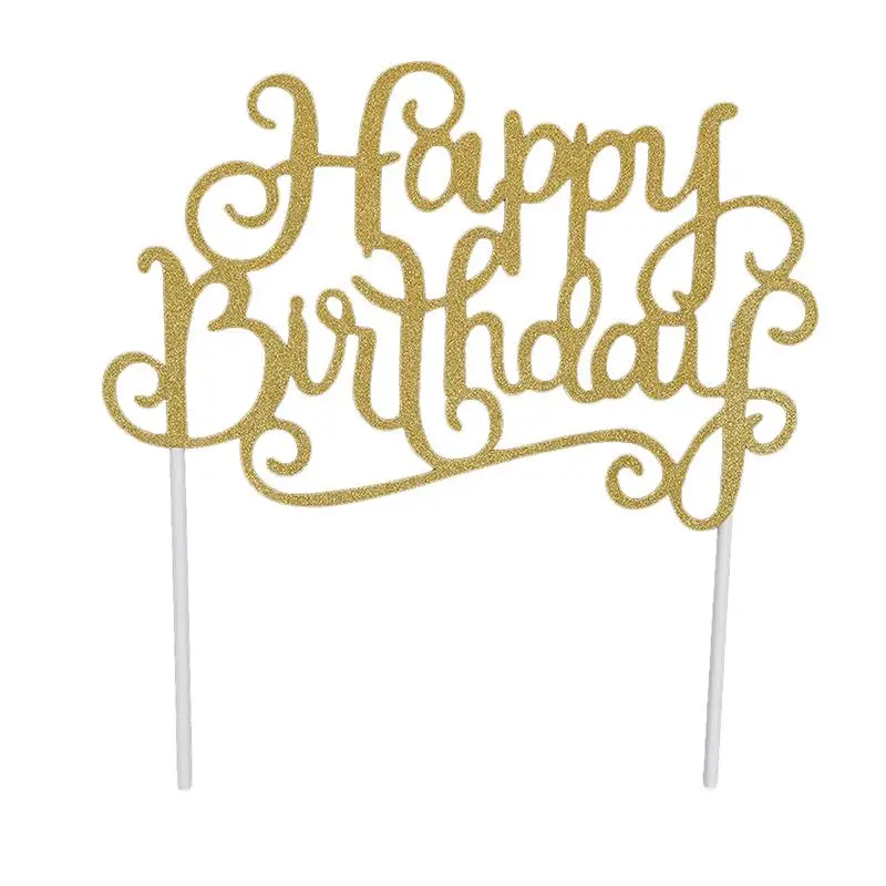

1pc Gold Silver Cupcake Cake Topper Happy Birthday Cake Top Flags For Love Family Birthday Party Baking Decoration Supplies