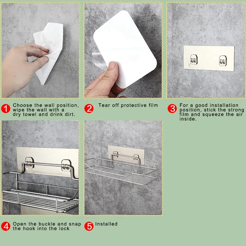 Punch-Free Stainless Steel Kitchen Bathroom Storage Rack Toilet Wall Hanging Shelf Bathroom Kitchen Shelf Storage Gluing Baske Punch-Free Stainless Steel Kitchen Bathroom Storage Rack Toilet Wall Hanging Shelf Bathroom Kitchen Shelf Storage Gluing Baske