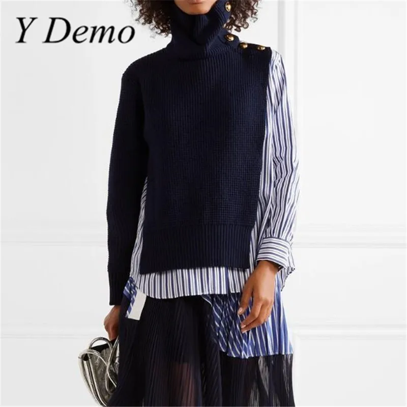 

Sweater Winter New Wool Knitting Joint False Two Piece Joint Women Sweaters