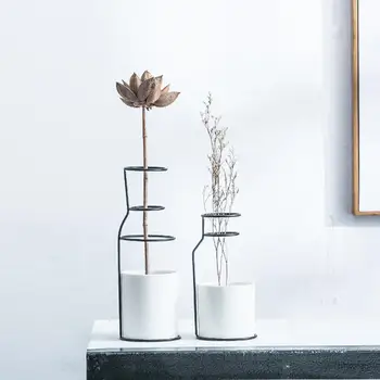 

1Set Nordic Simple Style Marble Pattern White Ceramic Iron Art Vase Flower Pot Home Wedding Living Room Decoration Accessories