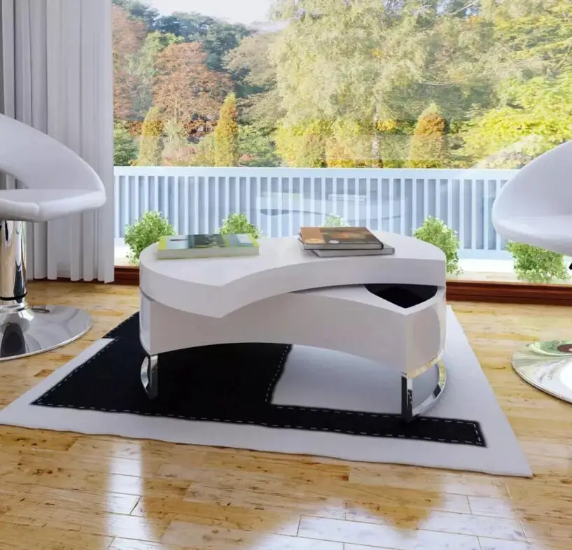 VidaXL طاولة قهوة عصرية قابل للتعديل شكل القهوة الجدول عالي اللمعة لمط غرفة المعيشة أريكة طاولة جانبية