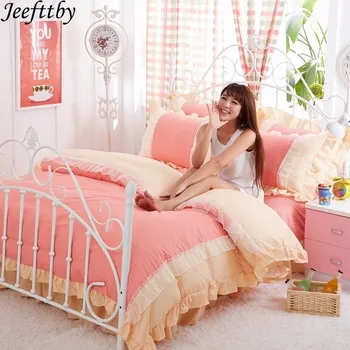 

Home Lace Korean Bedding Set 4pcs Bedspread Beautiful Princess Style Kid Girls Twin Full Queen King Size Bed Skirt Duvet Covers