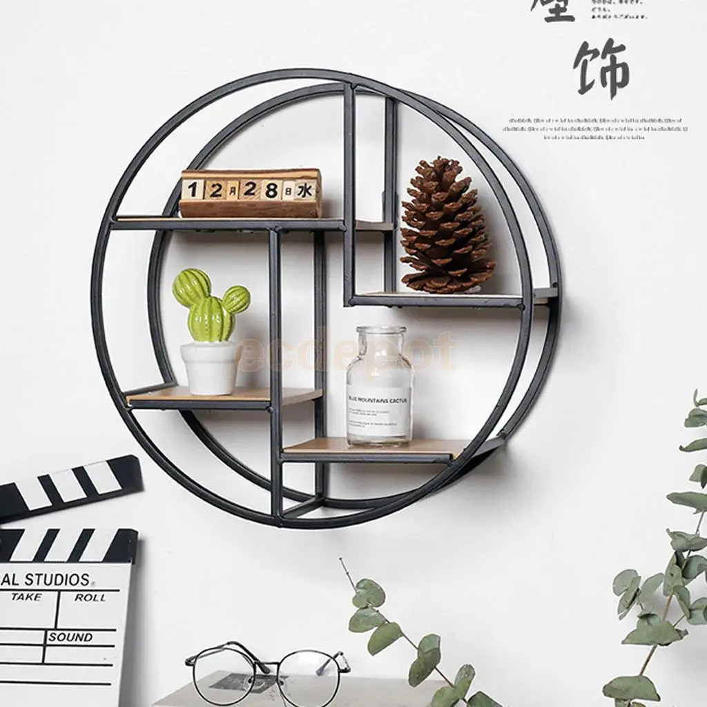 Iron Grid Wall Shelf Storage Hanging Geometric Figure Display For Wall